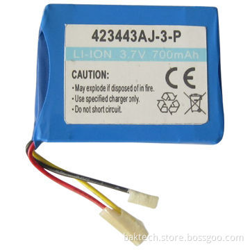 Li-ion Rechargeable Battery, 3.7V Voltage, 700mAh Capacity